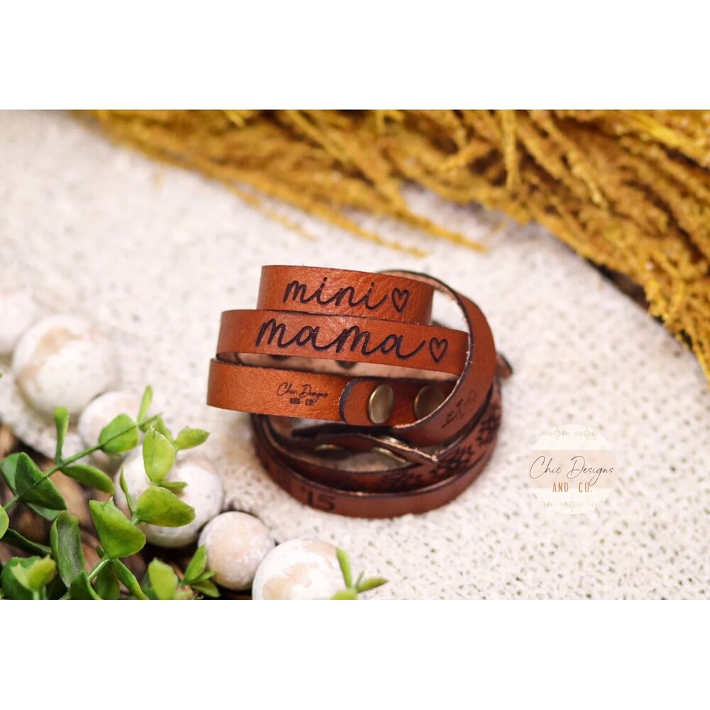 Kids "MINI" Genuine Veg Tan Leather Engraved Bracelet | Western Leather Bracelet